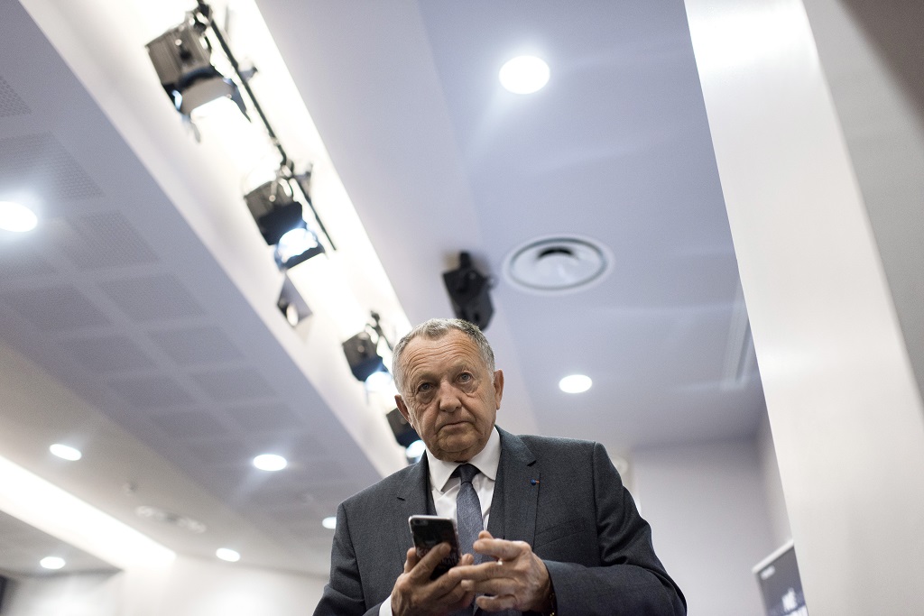 Conference de presse de Jean-Michel Aulas lors de la visite du Grand Stade du Parc Olympique Lyonnais a Decines-Charpieu (69) le 07/01/2016