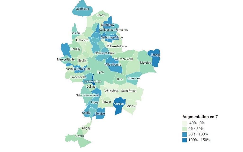 Depuis 2014, les prix de l’immobilier ont augmenté de 16% dans la Métropole de Lyon. Infographie : SciencesPo Lyon / CFJ