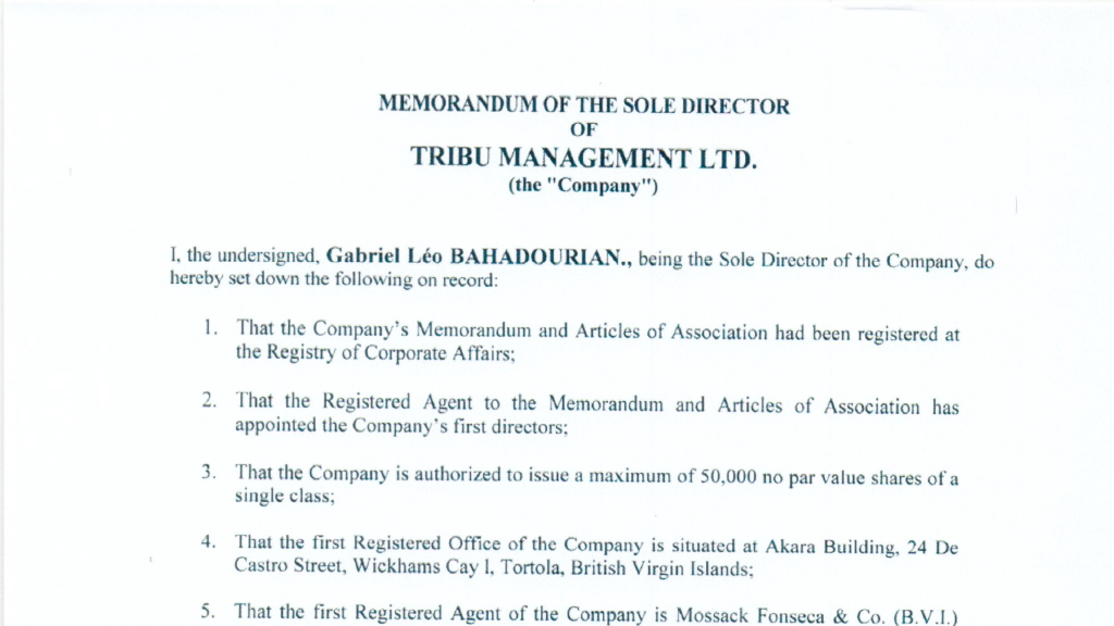 PP -Memorandum Tribu Management Ltd BVI