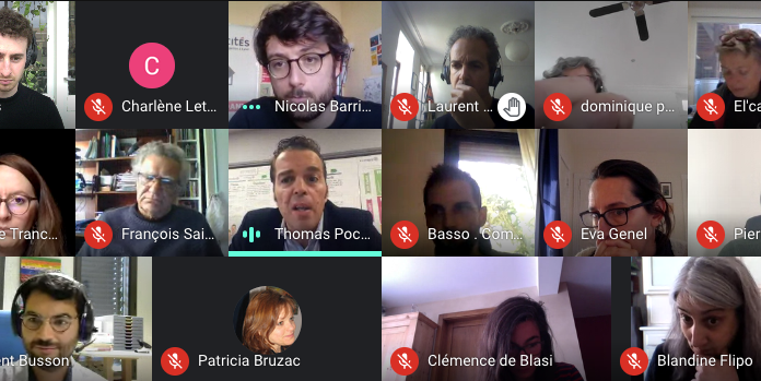 Une capture d'écran d'une réunion en ligne avec des experts de l'alimentation et des journalistes de Mediacités