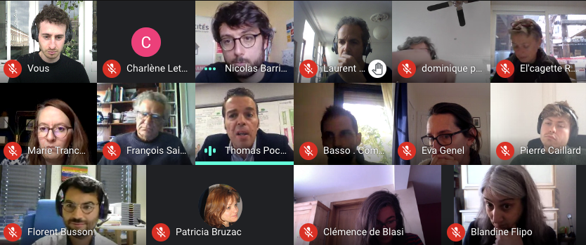 Une capture d'écran d'une réunion en ligne avec des experts de l'alimentation et des journalistes de Mediacités