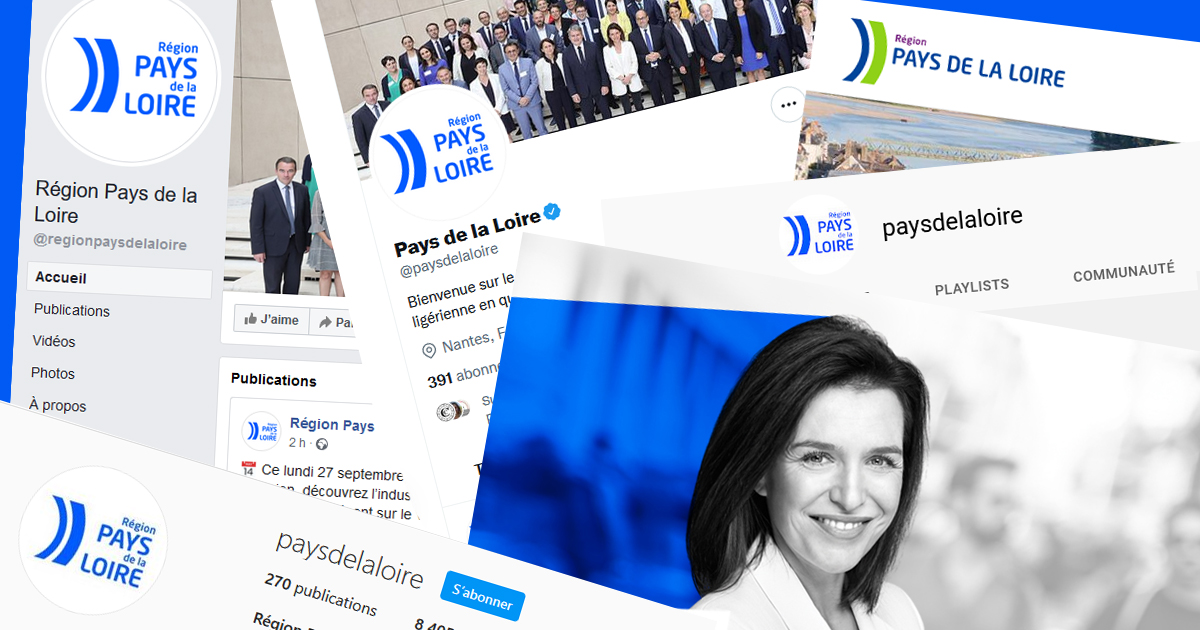 L’affiche de Christelle Morançais et les comptes sociaux de la Région (c) Photomontage Thibault Dumas