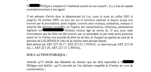 jugement correctionnel Philippe O