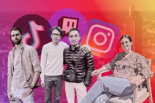 Les influenceurs nantais AKSianka, Prestigeoff (à droite) et son manager/vidéaste (à gauche) ainsi que Chanala10. Montage : Thibault Dumas / Mediacités
