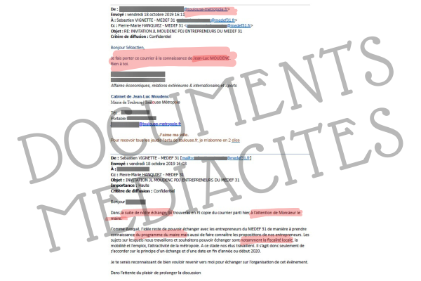 En octobre 2019, c'est un cadre du cabinet du maire maire-président de Toulouse qui organise une rencontre avec le Médef pendant son temps de travail. / Document Mediacités 
