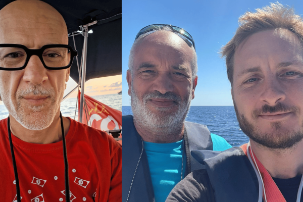 Trois toulousains participent à la flottille pour Gaza : (de gauche à droite) Cédric Caubère, Khaled Benboutrif et François Piquemal.