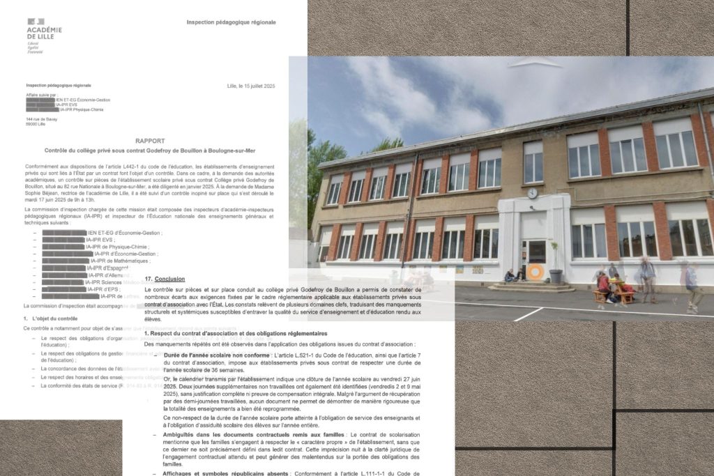 Au collège privé Godefroy de Bouillon de Boulogne‐sur‐mer, une inspection inopinée alerte sur le bien‐être des élèves
