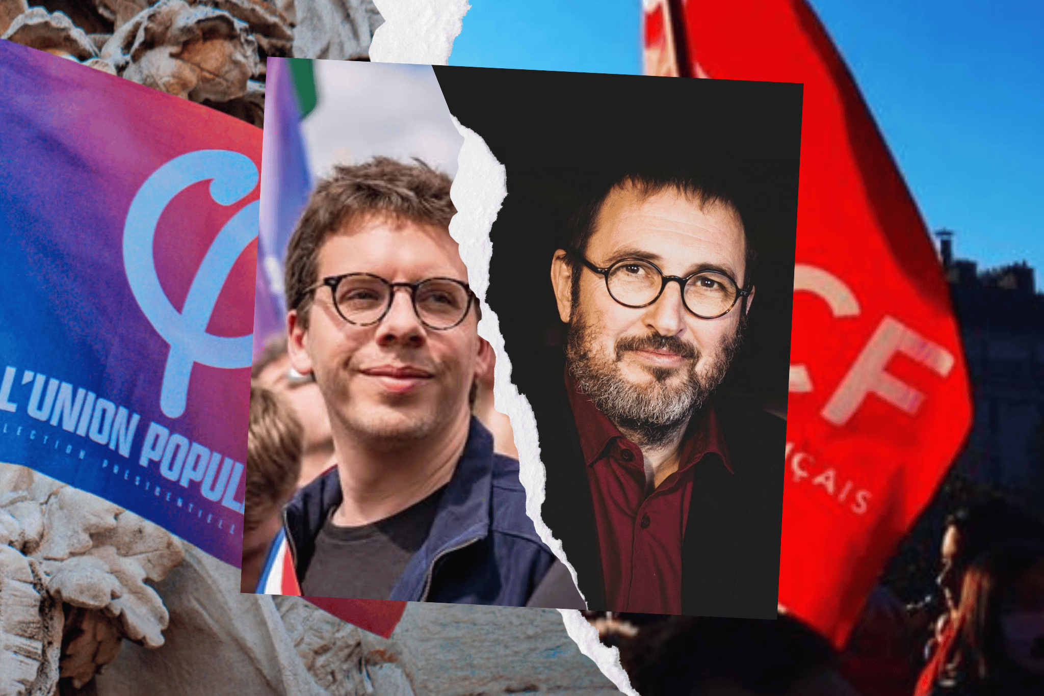 Le député LFI Hadrien Clouet et le vice-président de la région Occitanie PCF Pierre Lacaze. / Illustration Mediacités